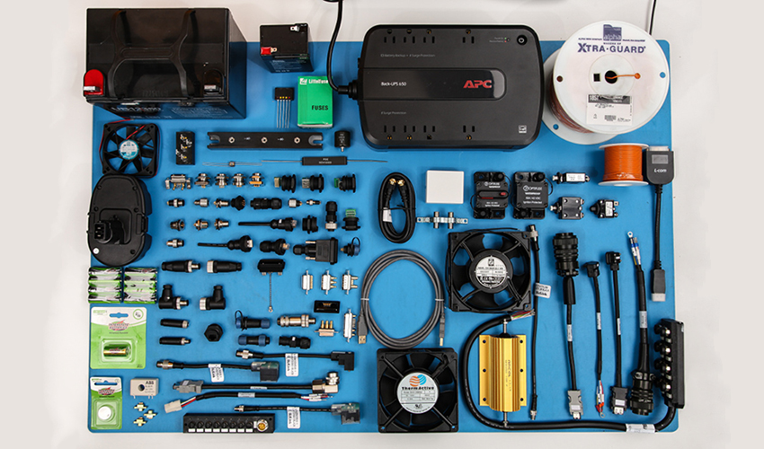 electronic components laid out on a work mat