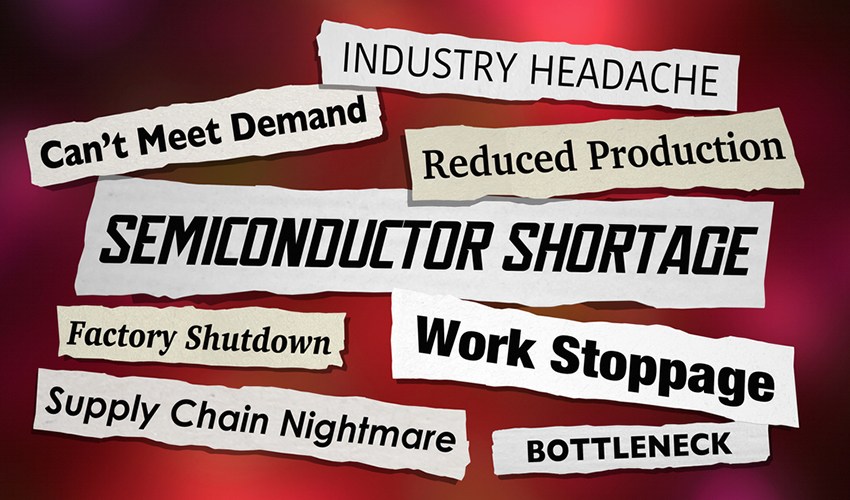 Semiconductor Shortage Technology News Headlines Microchip Supply Problem 3d Illustration